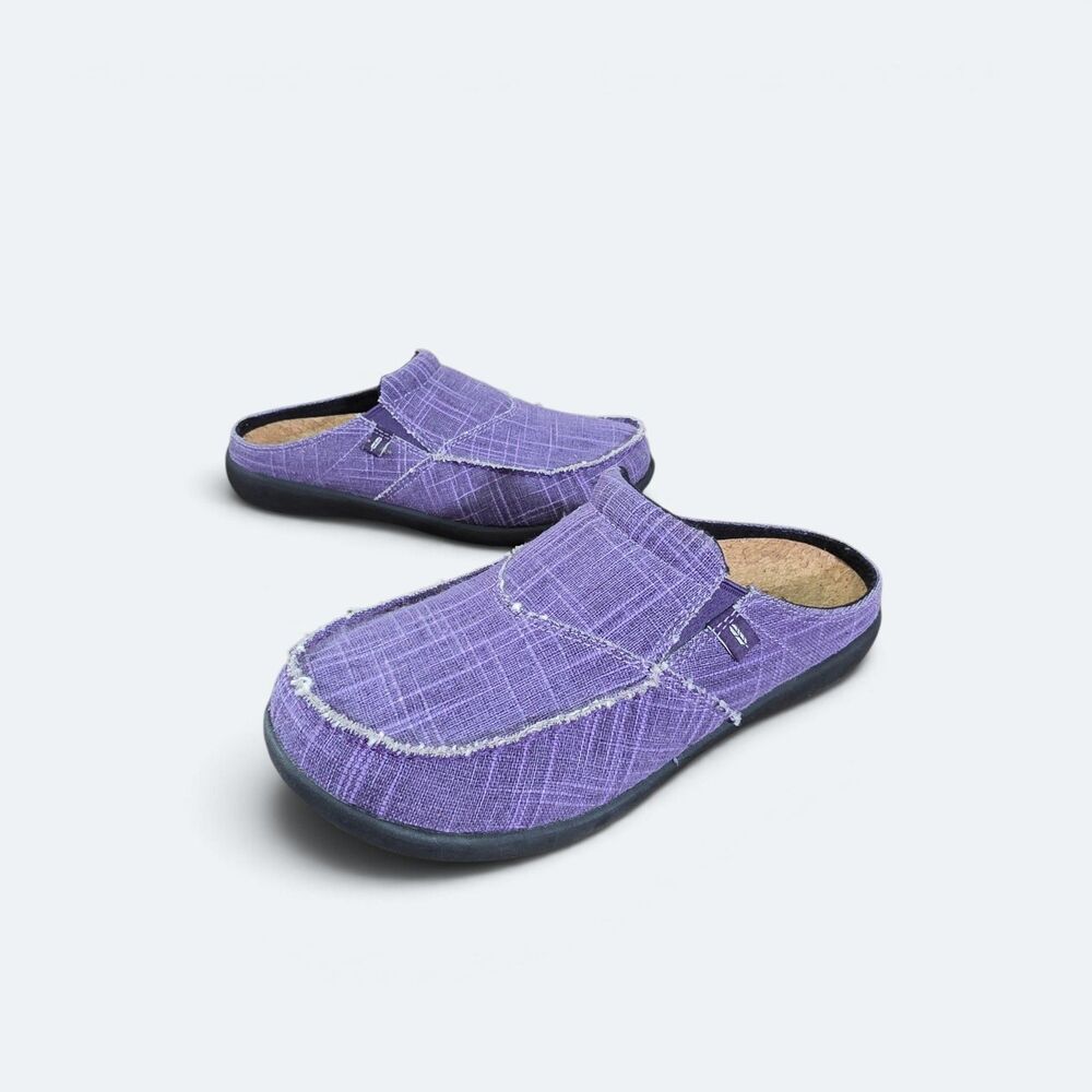 Revitalign Siesta Canvas Orthotic Mules Purple Crosshatch Slip On Shoes 8 D